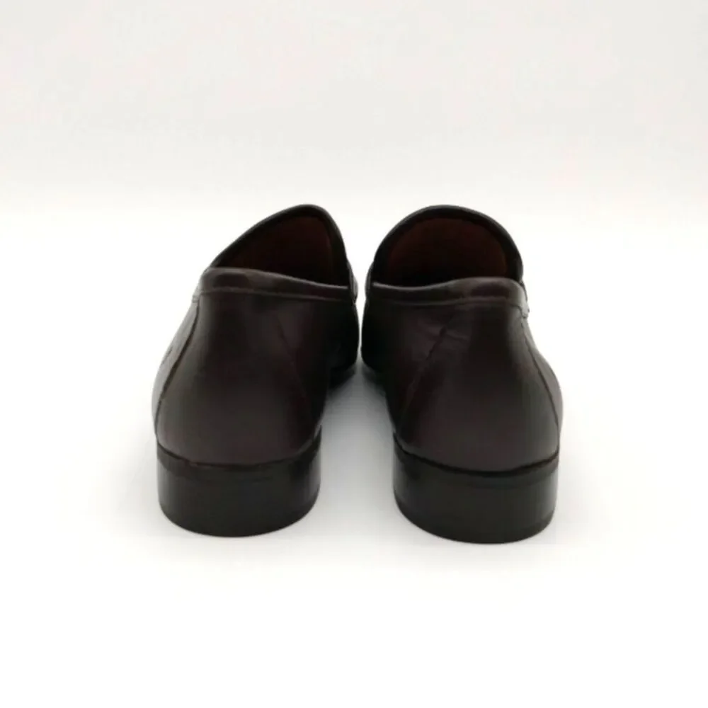 Gentle Souls Women's 8M Chocolate Leather Crew Woven Vamp Detailed Loafer Flats